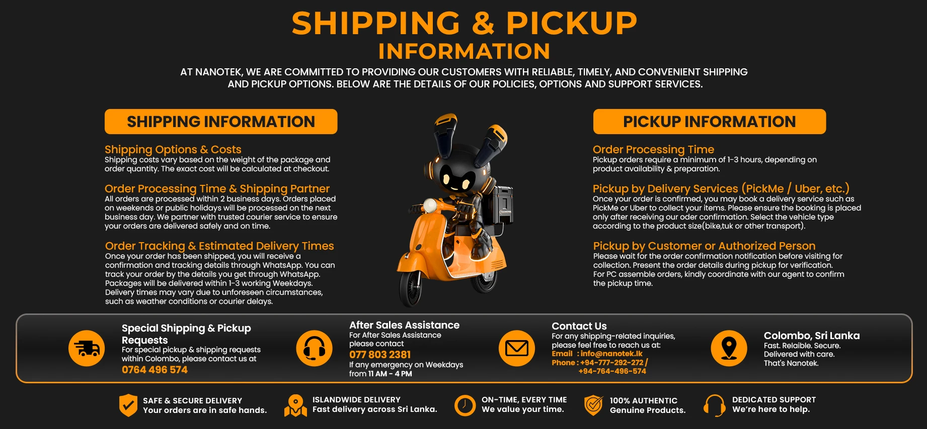 Shipping and pickup